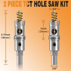 2-Pack 3/4" TCT Hole Saws for Hard Metal, Heavy Duty 19mm Tungsten Carbide Tipped Hole Cutters Set with Spring-Loaded Pilot Drill Bits for Stainless Steel, Metal, Iron, and Plastic