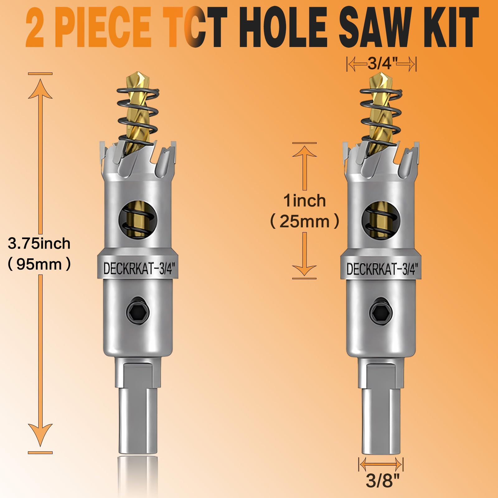 2-Pack 3/4" TCT Hole Saws for Hard Metal, Heavy Duty 19mm Tungsten Carbide Tipped Hole Cutters Set with Spring-Loaded Pilot Drill Bits for Stainless Steel, Metal, Iron, and Plastic