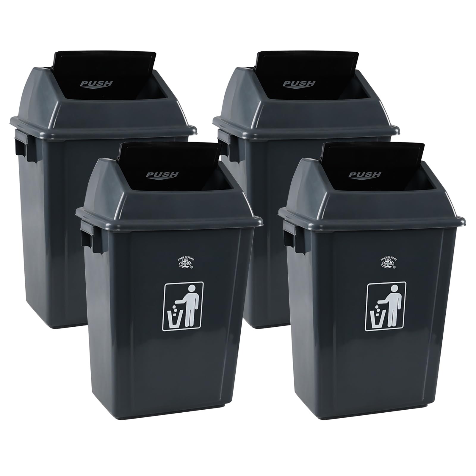 Fabnati 18 Gallon Plastic Garbage Can with Swing Lid, 4 Pack Extra Large Trash Can, Gray