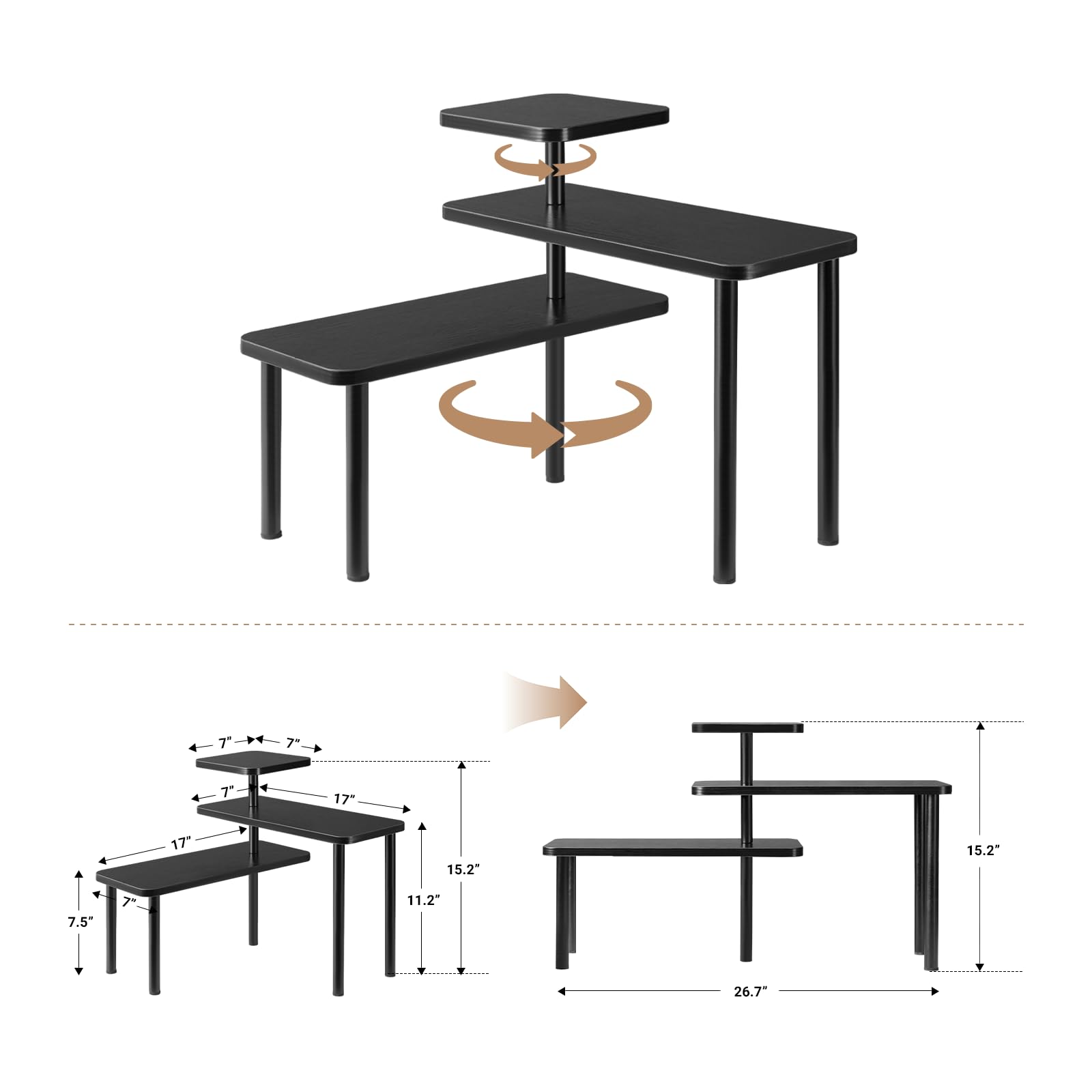 Apicizon 3 Tier Corner Shelf Kitchen Organizer, Bathroom Storage Display Countertop Organizer, Adjustable Spice Rack Corner Shelf for Kitchen, Bathroom, Coffee Area, Make Up, Desktop, Office, Black