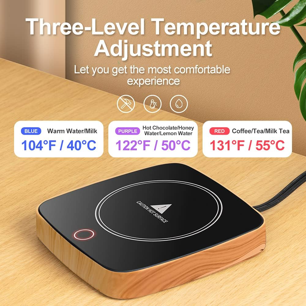 Defashun Coffee Mug Warmer Waterproof Smart Cup Warmer with 3 Temperature Setting for Warming & Heating Coffee, Beverage, Milk, Tea and Hot Chocolate (Wood Grain)