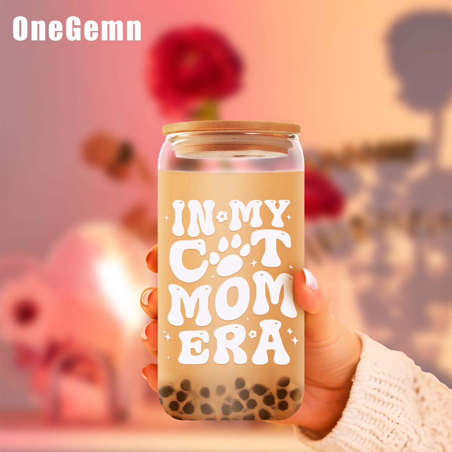 In My Cat Mom Cup Gifts for Cat Lover Cat Mom Gifts - 16 oz Cool Cat Mom Glass Coffee Cup with Straw and Lid - Unique Birthday Gift for Mothers Day Christmas for Cat Owners Cat Moms Gifts