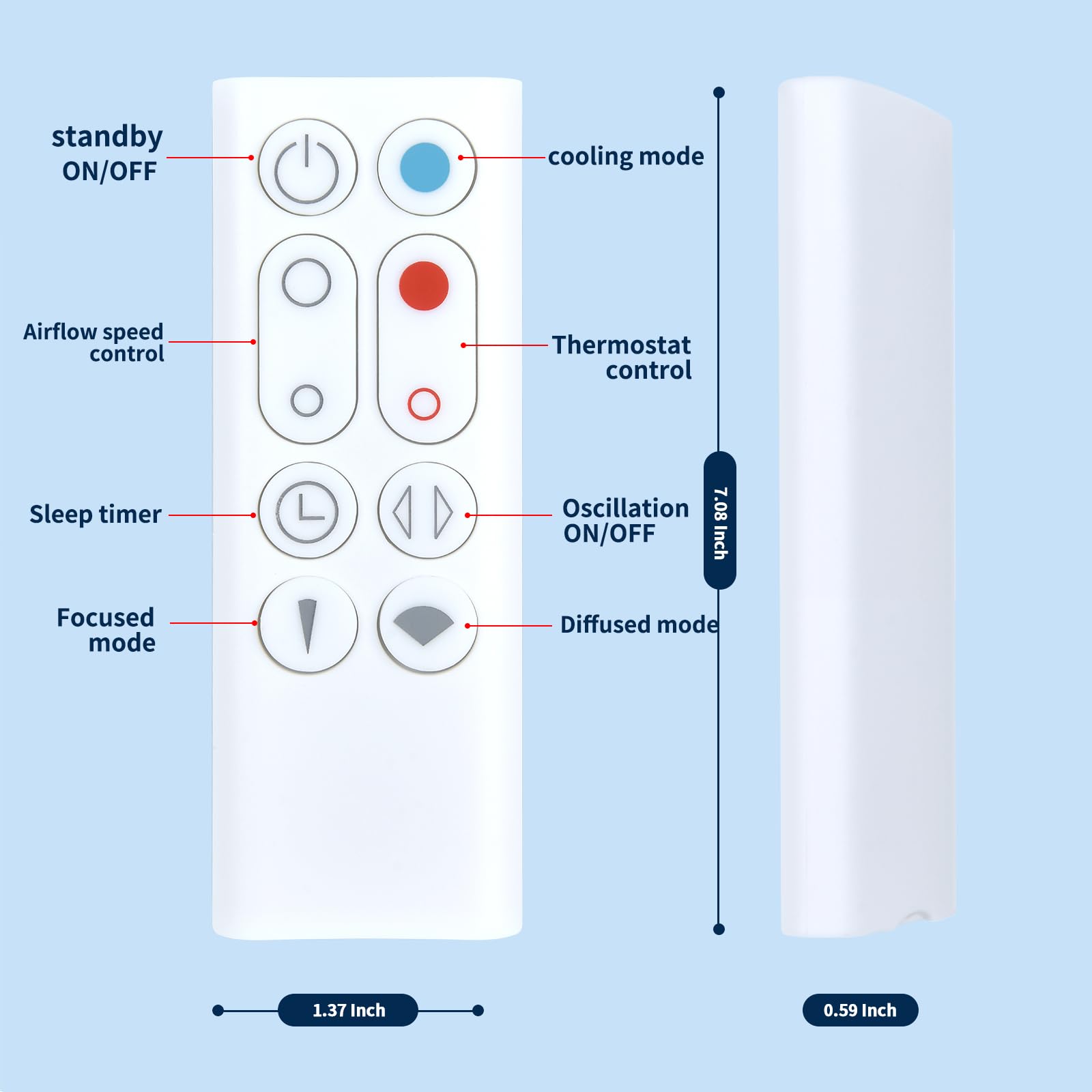 New Replacement Fan Remote Control Compatible for Dyson AM09 Hot + Cool Heater Tower Fan （Part Number: 966538-01）