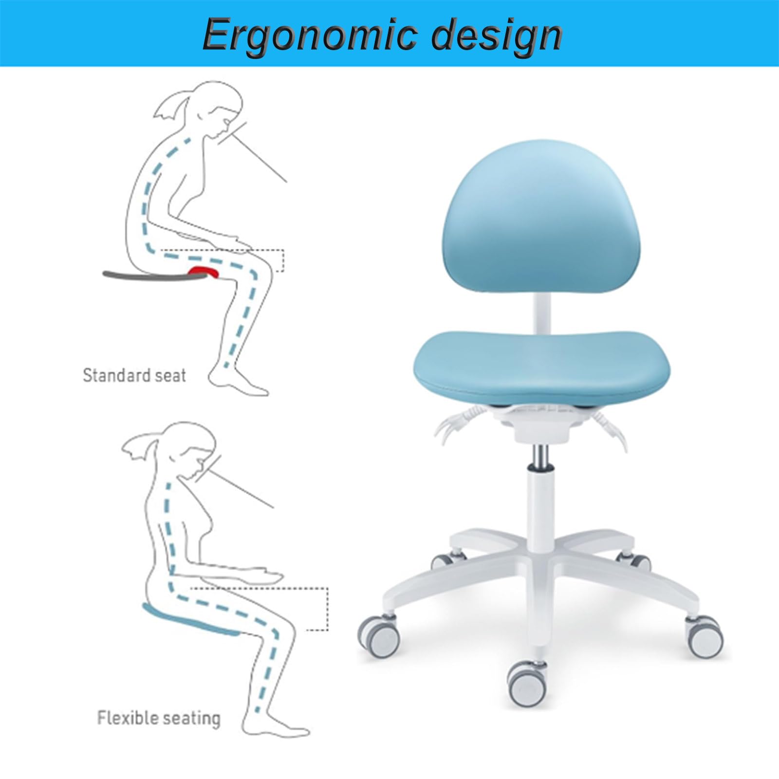 HYDTGZ Dental Chair Dentist Doctor's Stool Dental Assistant Chair Adjustable Mobile Chair PU Leather for Clinics, Dental Offices, Labs,A