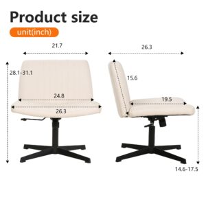 FDW Criss Cross Chair Armless Cross Legged Office Desk Chair Adjustable Swivel Ergonomic Desk Chair No Wheels U Shaped Backrest with Wide Seat Native Sponge Computer Task Vanity Chair for Home Office