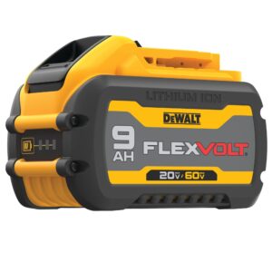 dewalt flexvolt 20v/60v max* dcb609 battery, 9.0-ah, 180-watt hours, silicone encapsulated module, led charge status, bulk packed