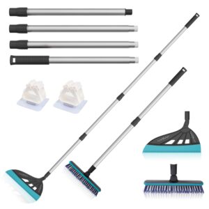 hli magic broom sweeper, multifunction silicone broom, household squeegee broom for floor cleaning, bathroom, pet hair, blue dog broom brush set (light grey)