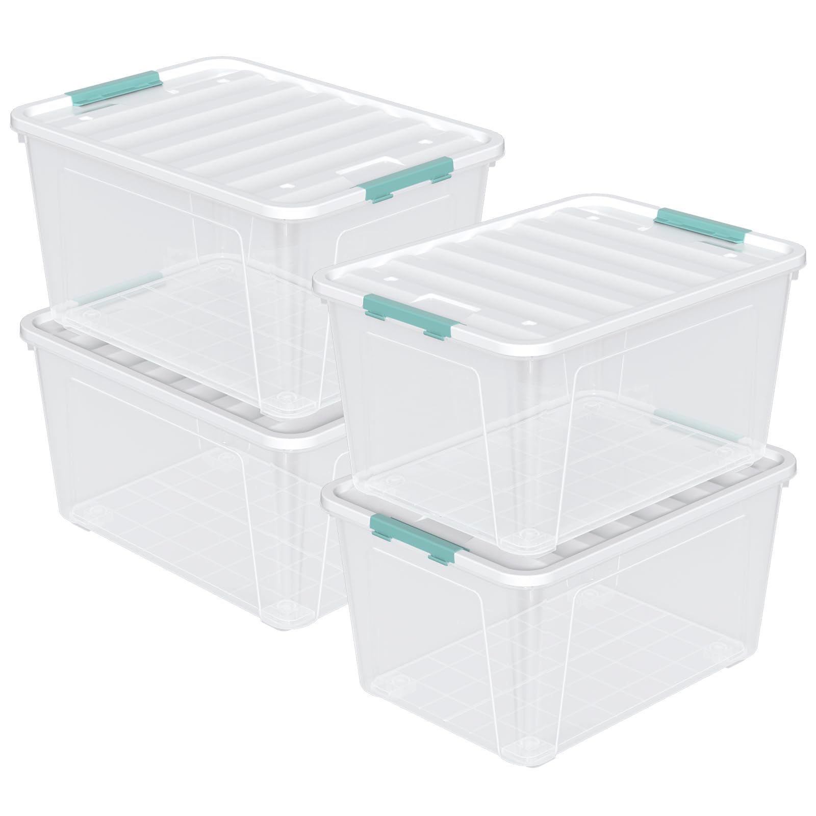 Vababa 80 L Large Plastic Storage Tote with Latch Lids, 4-Pack Clear Plastic Storage Bin with Wheels