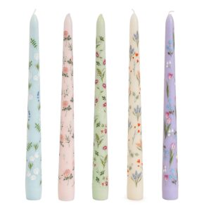 sungmor pretty floral taper candlesticks, beautiful 5-color decal craft, 10" long decorative candle, scented & colored tall candlestick, long burning & smokeless tapered holiday party celebrate candle