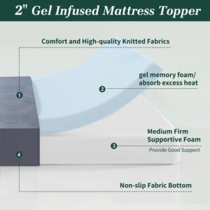 VECELO Gel Infused Memory Foam Mattress Topper Twin Size, 2 Inch Fresh Cooling Mattress Pad with Washable Cover for Twin Mattress, Pain Pressure Relieve Bed Topper, Breathable, Comfort