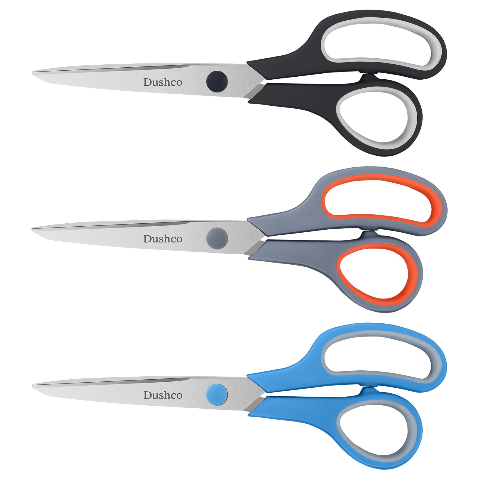 Scissors, Dushco 8.5 Inch Multipurpose Scissors Bulk Set of 3 Pack, Ultra Durable and Sharp 2.5mm Thick Scissors for Office Home School Sewing Fabric Craft Supplies, Soft Comfort-Grip Right/Left Hand