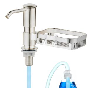 happup soap dispenser for kitchen sink, built in soap dispenser pump with sponge holder, under counter brushed nickel abs pump head with 38" extension tube kit, good suction power