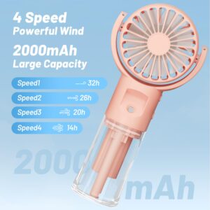 AJIJING Mini Portable Fan, Cooling Misting Fan, 4 Speeds Small Handheld Fan, USB Rechargeable Pocket Fan [14-32 Working Hours], Summer/Outdoor/Concerts, Gifts for Women (Pink)