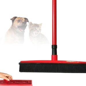 Laaway Indigopetco Pet Hair Removal Broom, Retractable Pet Hair Remover Broom, Pet Hair Removal Tool, Multi Surface Scraper Rubber Broom, Pet Hair Remover Rubber Broom for Carpet, Mats, Couch(Red)