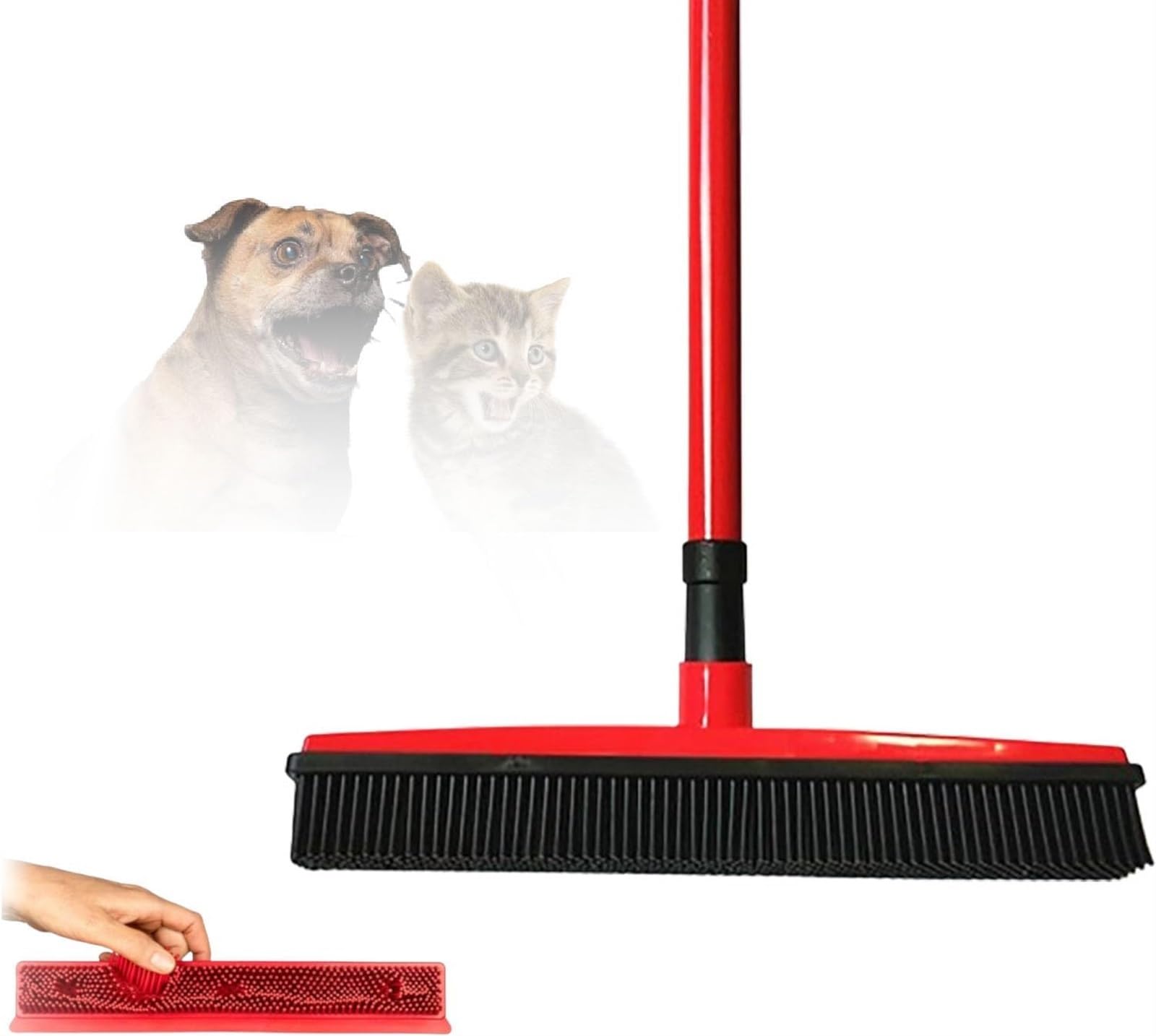 Laaway Indigopetco Pet Hair Removal Broom, Retractable Pet Hair Remover Broom, Pet Hair Removal Tool, Multi Surface Scraper Rubber Broom, Pet Hair Remover Rubber Broom for Carpet, Mats, Couch(Red)