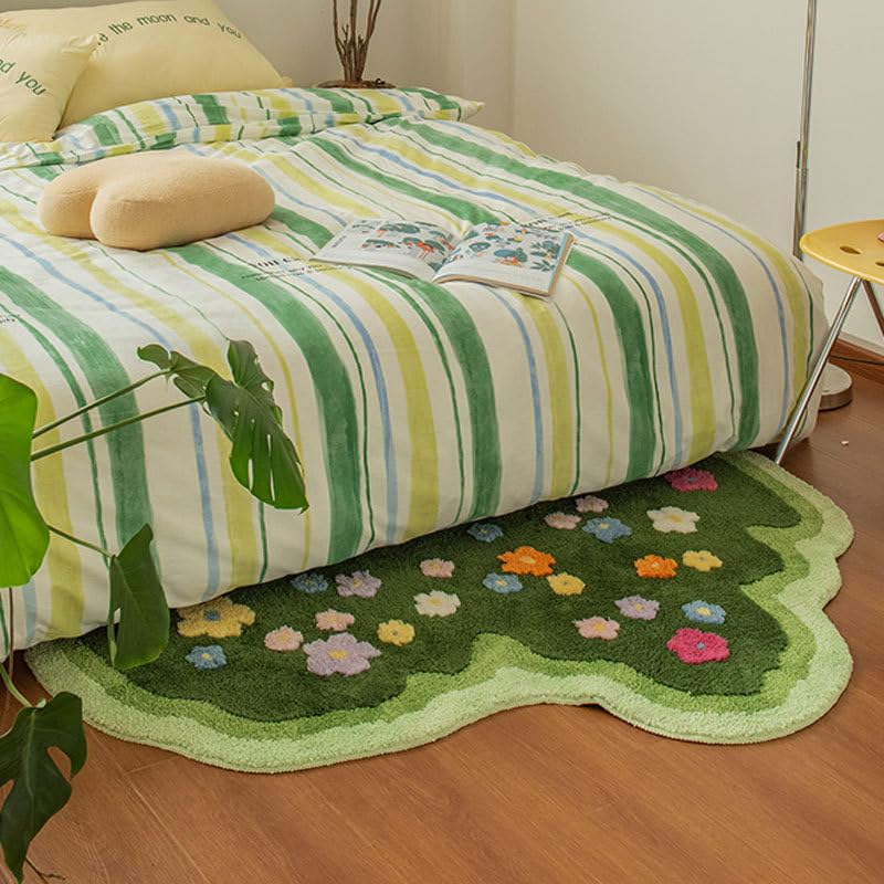 YYINYXY Green Moss Carpet for Bedroom 3D Irregular Aesthetic Bed Rug Living Room Cute Floral Sofa Rug Microfiber Fleece Carpet Home Decor (20x39'')