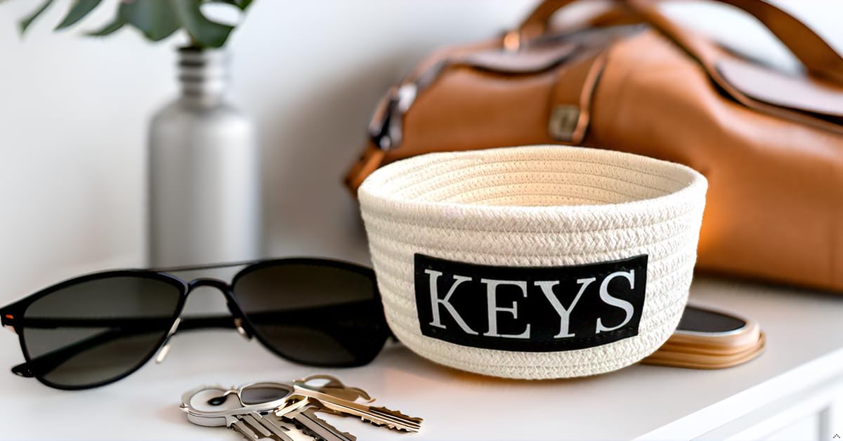 Key Organizer Storage basket for Entryway. Store your Keys, Change, Wallet, Sunglasses and Jewelry in this fun and convenient tray. Hold your items in one stylish storage bin.