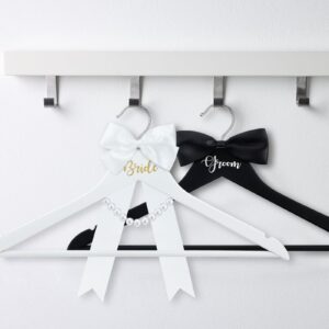 FillTouch 2 Pack Bride Hanger Groom Hanger Wedding Hangers with Ribbon Bow for Wedding Dress Suit Wedding Gift