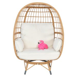 temminkki oversized wicker egg chair outdoor indoor all-weather basket lounger chair with beige cushion 440lb capacity