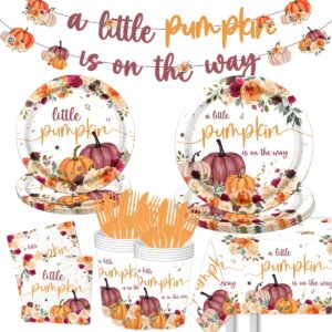 142pcs little pumpkin baby shower decorations-fall a little pumpkin is on the way plates and napkins set floral autumn thanksgiving tableware party supplies