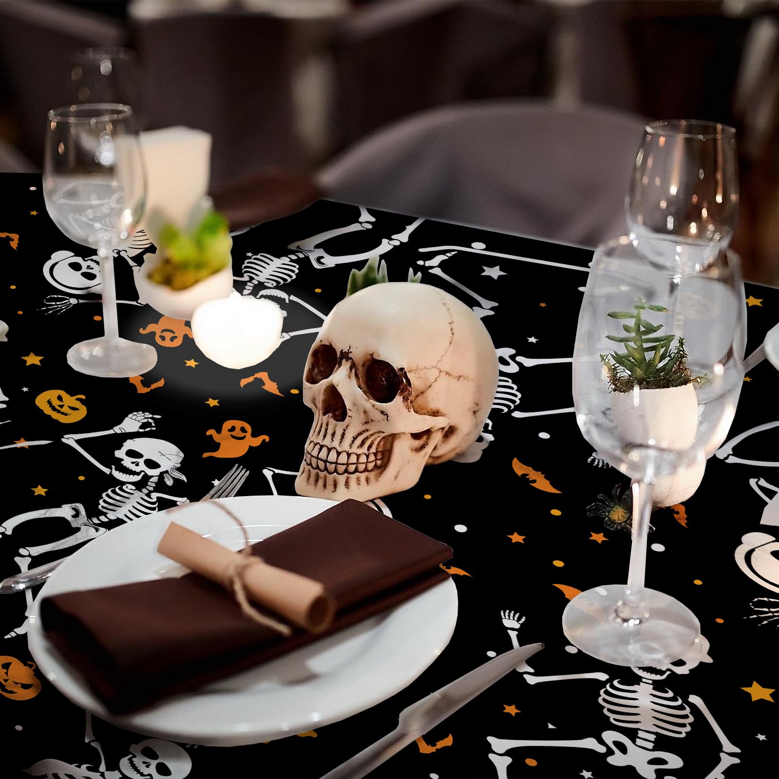 3Pcs Happy Halloween Tablecloth Disposable Halloween Skeleton Plastic Tablecloths Rectangle Plastic Halloween Table Decorations Ghost Table Covers for Halloween Party Supplies 70.8 x 42.5 Inch