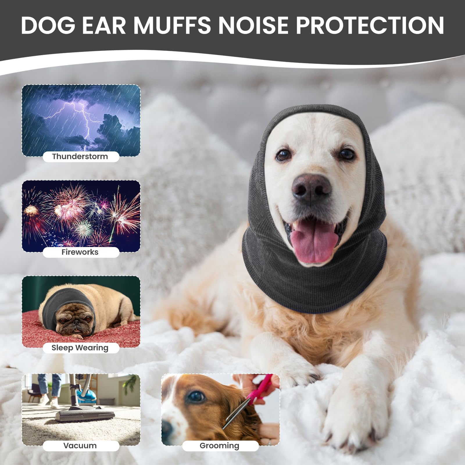 BRKURLEG Quiet Ears for Dog, Dog Ear Muffs for Noise Protection,Knitted Dog Winter Hats, Dog Calming Hoodie, Pet Cats and Dogs Grooming Bathing Calming Drying Ear Muffs (Grey, M)