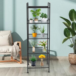 SUNLPH 5-Tier Wire Shelving Metal Rack Shelves, Standing Storage Shelf Units Flat for Laundry Bathroom Kitchen Pantry Closet Organization (Black, 16.9" L x 12.2" W x 53.4" H)