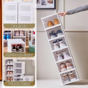 ALMOXVYE 6 Layers Foldable Shoe Box Organizer, Large Shoe Storage Organizer Bin with Clear Door, No Assembly Shoe Storage Box for Closet Entryway, Front Door, Living Room