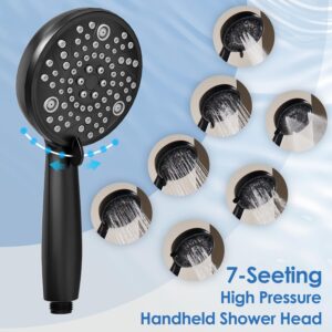 Alesco 10" Shower Heads with Handheld Spray Combo, 12" Extend Shower Arm with 3-Way Diverter Valve, High-Pressure Shower Head and 7-Setting Handheld Shower Head, Dual Shower Heads, Matte Black