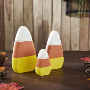 vhc brands tropical wood candy corn wood decor set of 3 sizes, fall and halloween home decor for tables and shelves, indoor decorations for tabletop