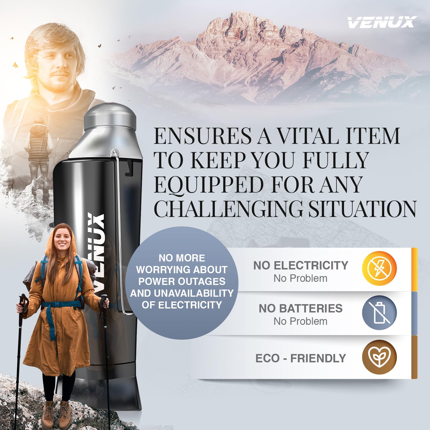 VENUX Portable Solar Water Heater Kettle - Sun Powered Flask for Camping, Hunting & Home Use - Boils Water for Safe Drinking Emergency Use Eco-Friendly Gas/Electricity-Free 1000 ML