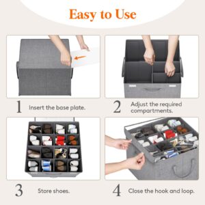 Lifewit Shoe Organizer for Closet, Adjustable Dividers Shoe Storage Fits 16 Pairs, Clear Cover Shoe Box Fits for Boots Heels Sneakers, Foldable Storage Bins with Bottom Support, Light Gray, 2 Pack