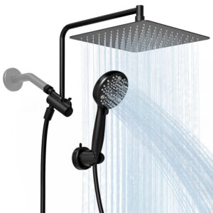 alesco 10" shower heads with handheld spray combo, 12" extend shower arm with 3-way diverter valve, high-pressure shower head and 7-setting handheld shower head, dual shower heads, matte black