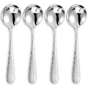 keawell premium 4-piece louise hammered spoons set, 18/10 stainless steel, set of 4, fine spoon set with round edge, dishwasher safe (7" soup spoons)