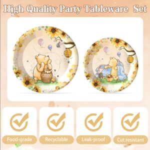 140pcs Disposable Winnie Baby Shower Party Supplies Classic Bear Party Decorations for Kids Boys Birthday Neutral Themed Plates Napkin Cups Disposable Tableware Set Serves 20 Guests