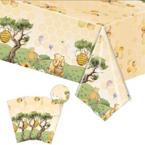 3pcs yellow classic winnie baby shower tablecloths, birthday party decorations boys birthday disposable plastic tablecloths party supplies -54x108in