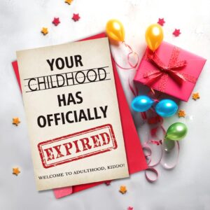 Funny 18th Birthday Card for Him Her, Rude 18 Year Old Birthday Card, Special Birthday Gift for 18 Year-Old Son Daughter Best Friend Adult (Childhood has Expired)