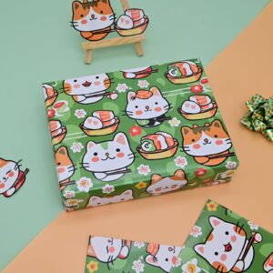 Vnaaem Sushi Cat Wrapping Paper 6 Pc Cute Kawaii Cat Japanese Food Gift Wrap Paper for Kids Girls Boys Birthday Baby Shower Holiday,19.6 X27.8Inch