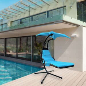 Outdoor Hanging Lounge Chair Replacement Cushion Cover and Umbrella Fabric, Made for Patio Curved Chaise Hammock Floating Swing Chair Pads, Waterproof Soft Fabric (Cushion Not Included, Blue)