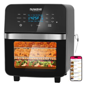 nuwave brio 15.5qt 10-in-1 air fryer rotisserie oven, xl family size, even & crisp airfry, reheat, roast, dehydrate for quick meals, 50°-425°f control, 100 presets & 50 memory, dishwasher-safe, 1800w