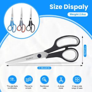 Scissors, Dushco 8.5 Inch Multipurpose Scissors Bulk Set of 3 Pack, Ultra Durable and Sharp 2.5mm Thick Scissors for Office Home School Sewing Fabric Craft Supplies, Soft Comfort-Grip Right/Left Hand