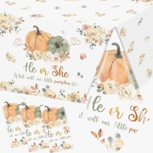 peghoqu fall pumpkin gender reveal tablecloth,he or she pumpkin floral gender reveal party decorations,what will our little pumpkin be disposable table cover for autumn baby shower supplies