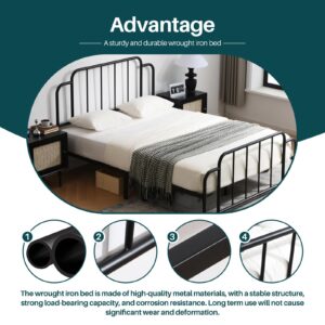 PINJU Metal Platform Bed Frame with Headboard and Footboard, Classic Style, Sturdy Metal Slats, No Box Spring Needed, Easy Installation (Black, Queen)