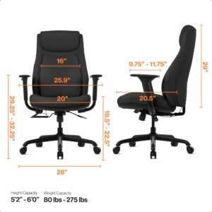 Posturelift Ergonomic Office Chair Adjustable Lumbar Support, Seat Depth, Leather Chair, Adjustable Armrest, High Back Home Office Desk Chairs for Posture and Back Pain.