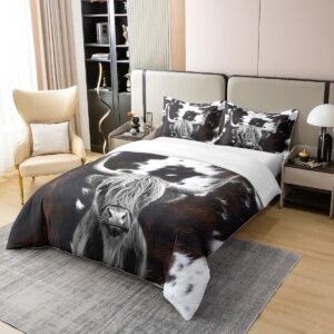 Cow Skin Duvet Cover 100% Nature Cotton King,Realistic Cowhide Print Western Highland Cattle Comforter Cover,Vinateg Country Decor All Season Super Soft Bedding Bedroom Decor