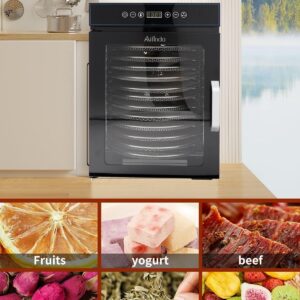 Food dehydrator, 12-layer stainless steel rotating dehydrator, suitable for food, jerky, dog food, herbs, vegetables, fruits, temperature function, 24-hour timer, overheating protection