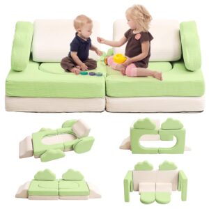 deygia modular kids play couch, 10pcs kids modular couch in colorblocked corduroy, kids couch for playroom, modular kids couch for boys and girls, modular couch kids (beige, light pink)