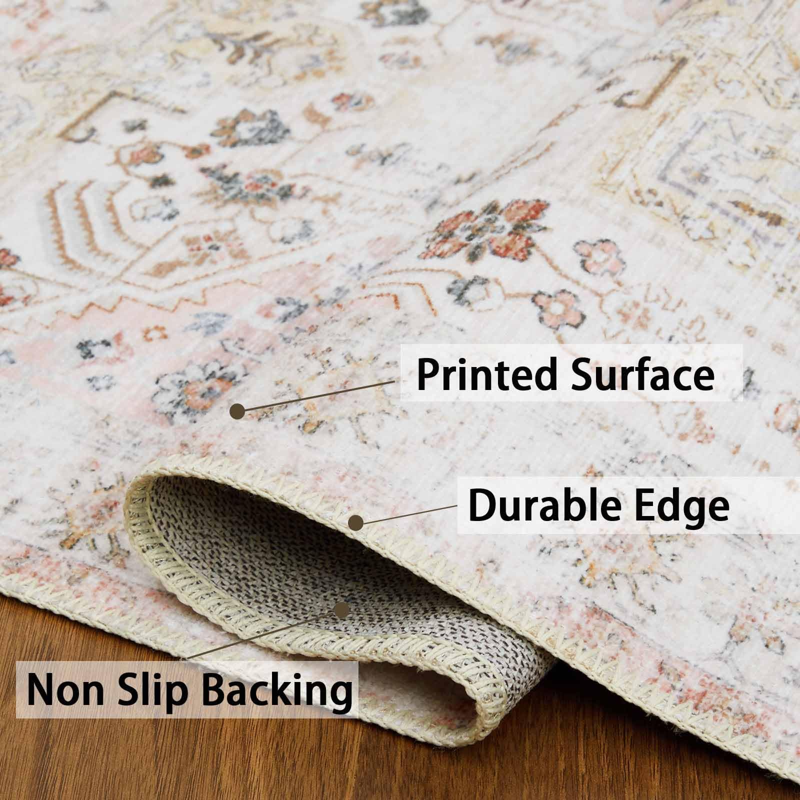 GarveeHome 9x12 Washable Rug Vintage Rug Indoor Floor Cover Print Distressed Medallion Rug Non Slip Soft Rug Foldable Large Accent Rug Lightweight Carpet, Taupe Multi