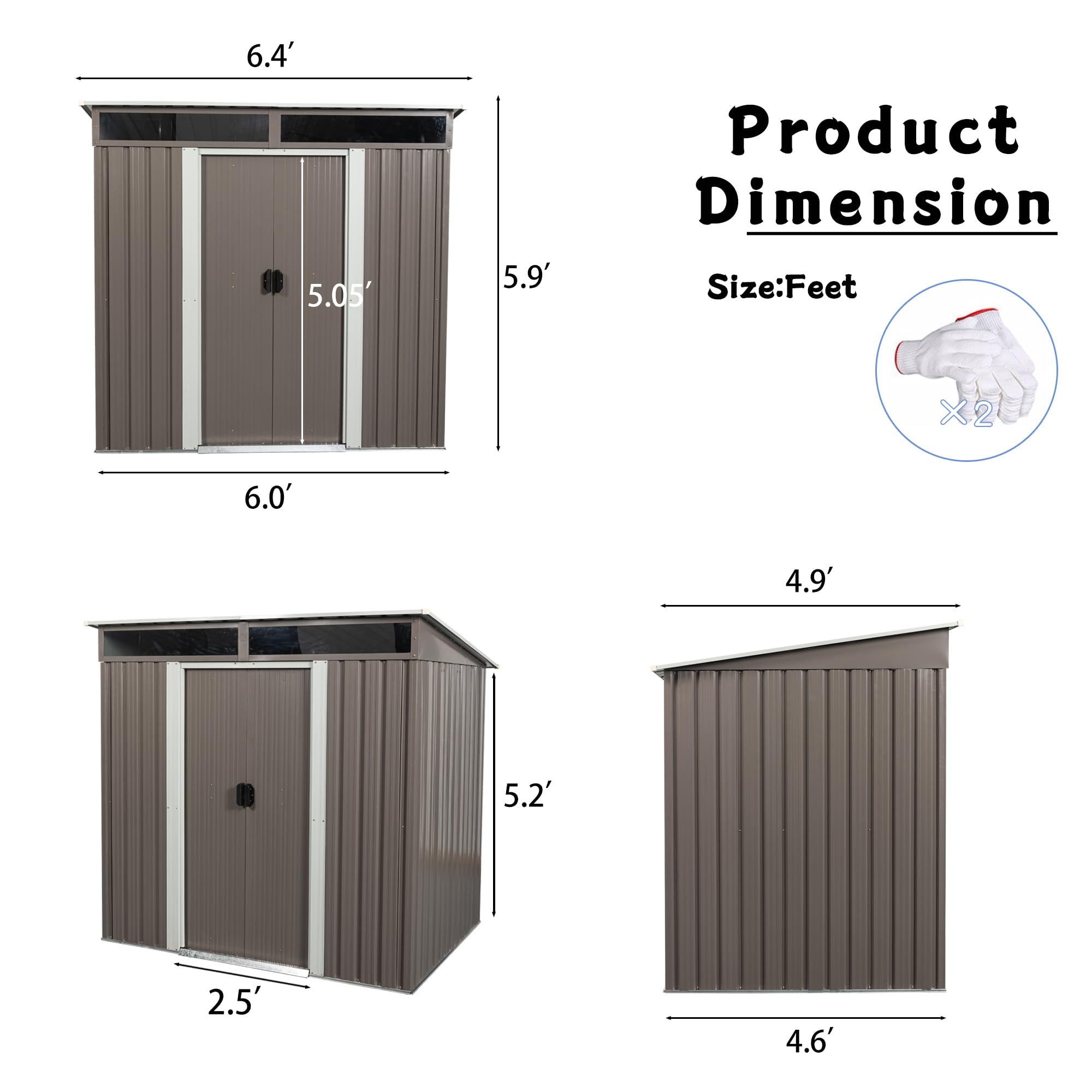 Outdoor Metal shed for Tools, Garden and Bikes, Outdoor Metal shed - Convenient Outdoor Storage Solution, Bikes, Electric Bikes (6ft x 5ft Grey-2)