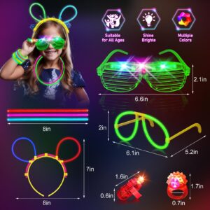 Glow in the Dark Party Supplies for Kids Adults, Light Up Party Favors, 56 LED Light Up Toys, 100 Glow Sticks Bulk Party Pack DIY Glow Glasses Headbands Necklaces for Neon Party Supplies & Decorations